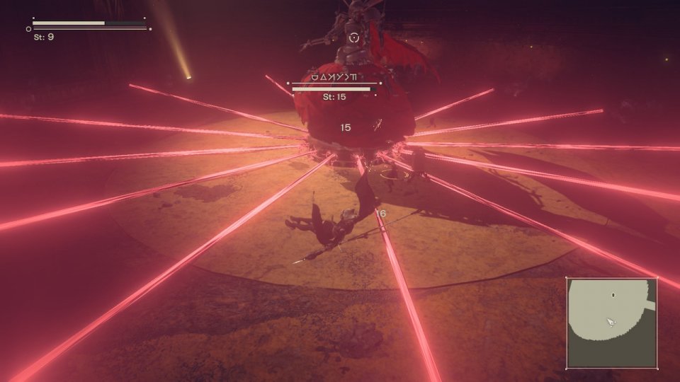 Bei den Bossgegnern setzt das Spiel gerne auf Bullet-Hell-Elemente: Ihr werdet mit Strahlen- und Kugelmustern beschossen und müsst die kleinen Lücken ausnutzen.