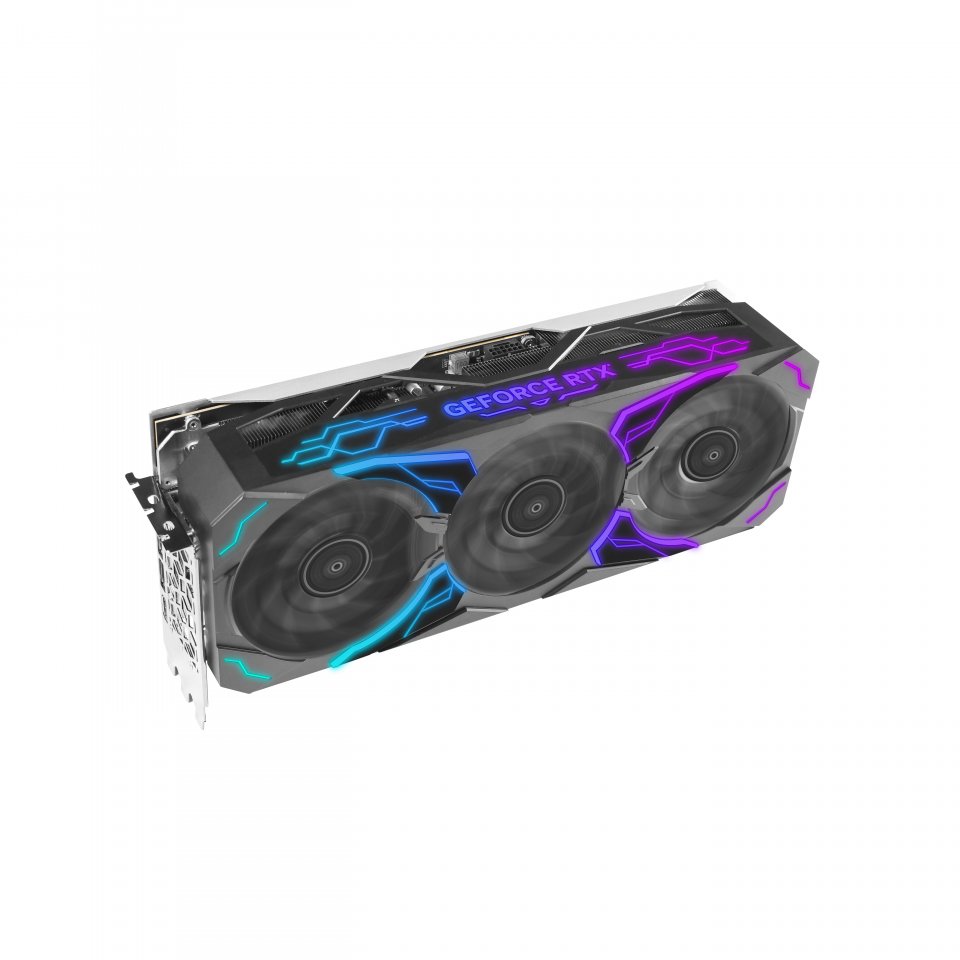 Eine KFA2 GeForce RTX 4080 SG (aktuell ab 1379 Euro) mit laufenden Lüftern und RGB-Beleuchtung
