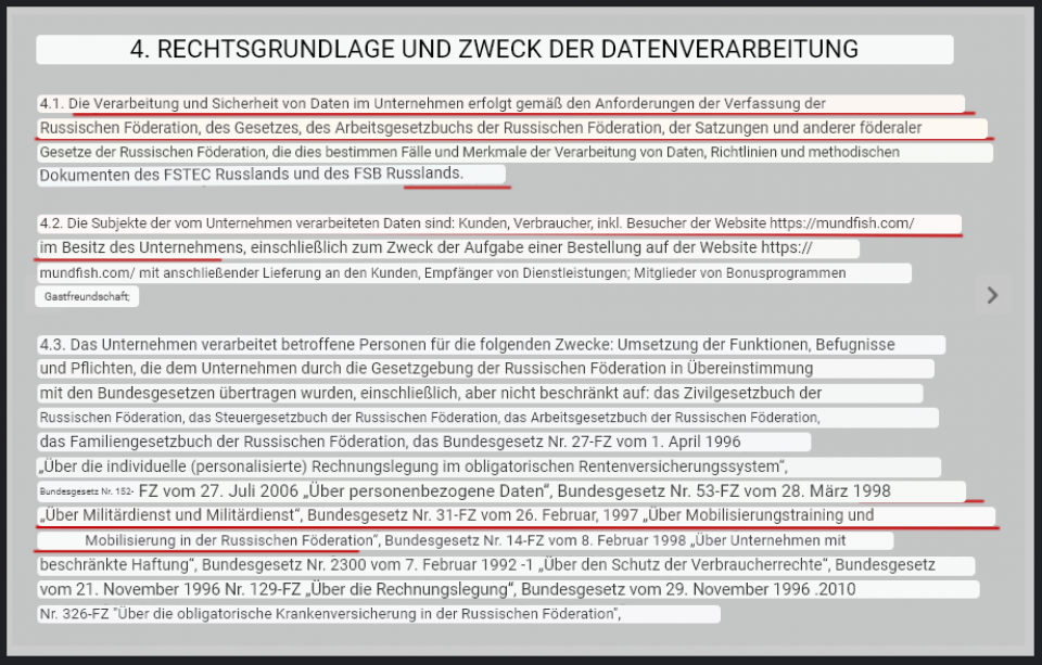Lässt man die entsprechende Klausel maschinell übersetzen, bleibt von den FSB-Datensammel-Vorwürfen nicht viel übrig.