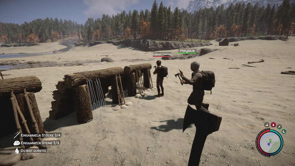 Spieler baut Hütte