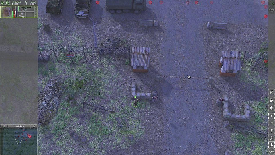 Screenshot des 3D-Ramkes Back in Action, das einen Söldner aus der Vogelperspektive beim Betreten einer feindlichen Basis zeigt.