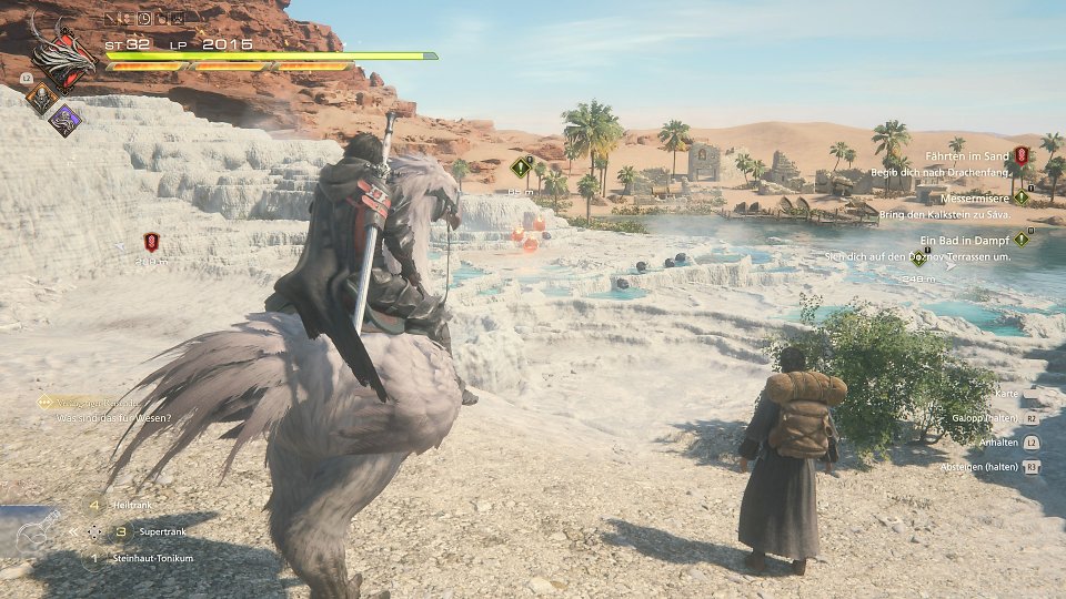 Clive sitzt auf einem Chocobo.