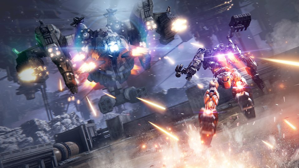 Ein Levelboss stellt sich unserem Mech in den Weg und schießt