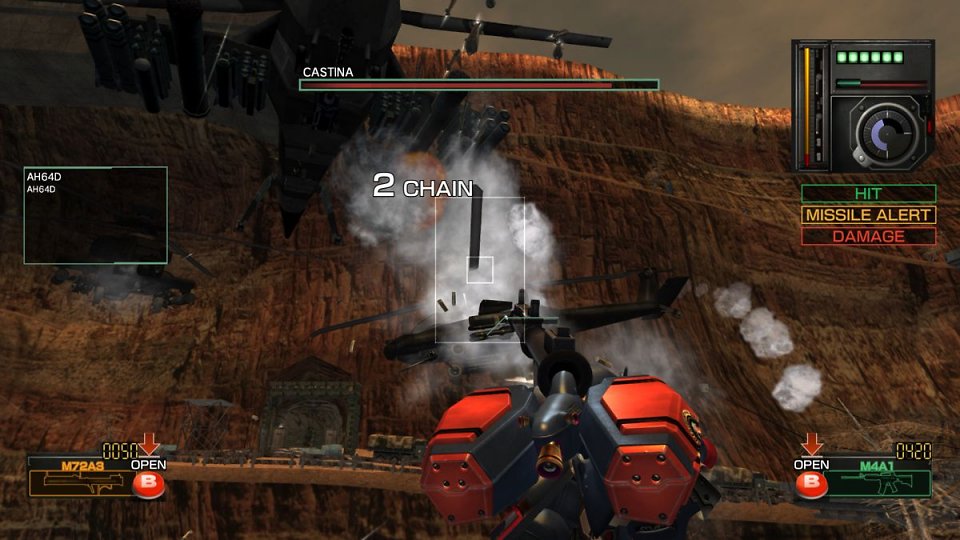 Der Metal Wolf feuert auf einen Helikopter.