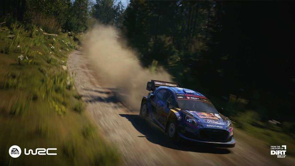 Ein Ford fährt über eine Rallye-Strecke.