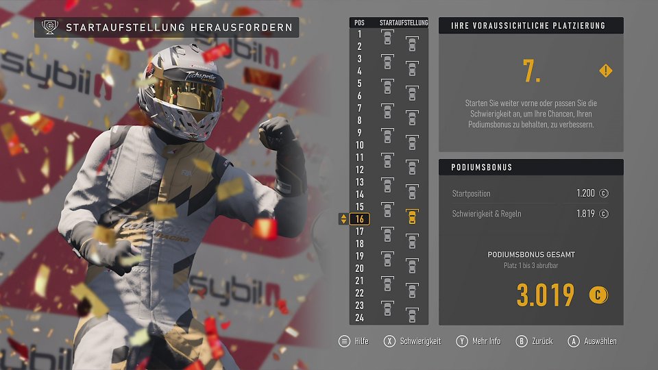 Hier kann man einen guten Blick auf das hübsch gestaltete Risk&amp;Reward-System in Forza Motorsport werfen. Wer mehr riskiert, der gewinnt auch größere Summen, sollte das Ziel erreicht werden.