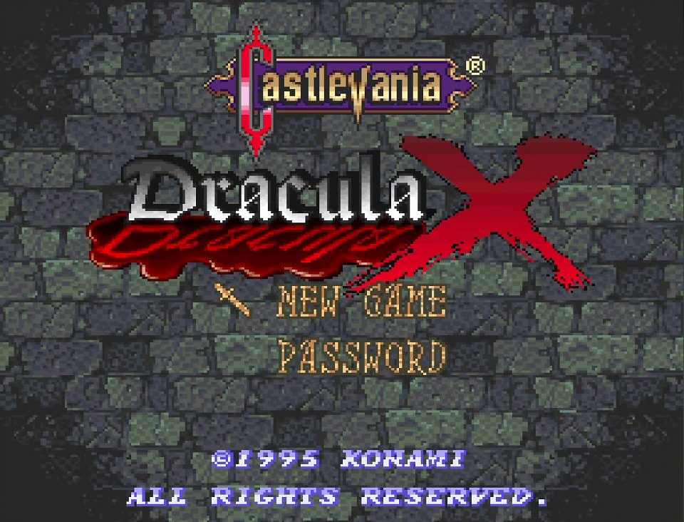 Der Titelbildschirm von Castlevania: Dracula X
