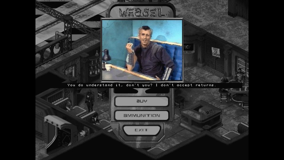 Der schrille Weasel ist der einzige Händler im Spiel.