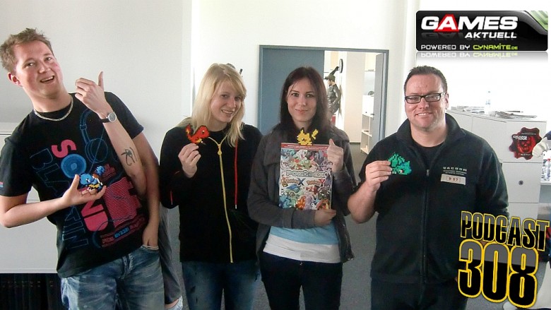 Games Aktuell Podcast 308 mit (v.l.) Michi, Valentins tätowierter Arm, Sonja, Katha und Thomas