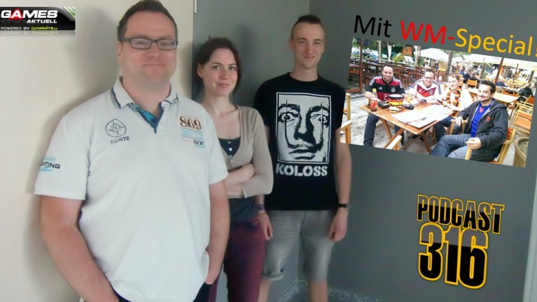 Games Aktuell Podcast 316 mit (v.l.) Thomas, Katha und Valentin. Mit großem WM-Special mit Andy, Thomas, Michi und Olaf