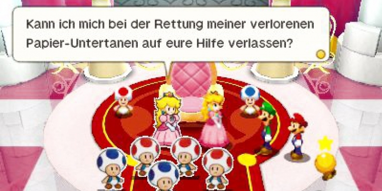 Welten treffen aufeinander: Die dreidimensionalen Helden treffen auf ihre Alter Egos in flacher 2D-Optik und tun sich mit ihnen zusammen. (3DS)