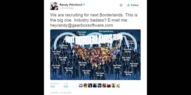 Gezwitscher: Gearbox-Chef Randy Pitchford ist ganz schön auskunftsfreudig, wenn es um bislang unangekündigte Spiele wie das neue Borderlands geht.