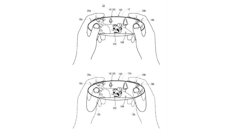 Ein Patent, das von Nintendo-Ingenieuren 2014 eingereicht wurde: Es zeigt einen Controller, der komplett aus einem Bildschirm besteht, sogar die Knöpfe sind im Display eingebettet.