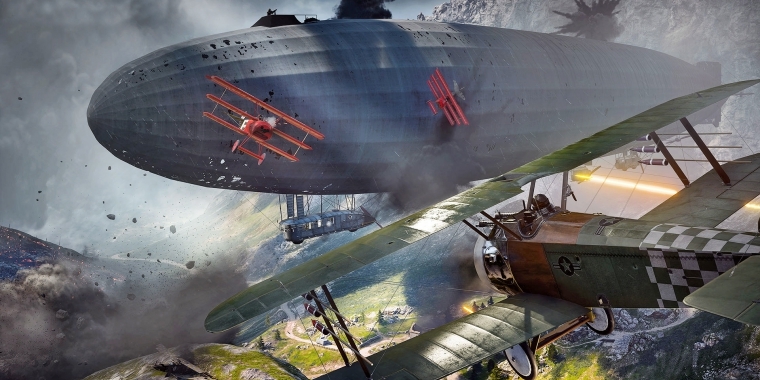 Luftgefechte: 
Statt Helikopter und Kampfjet gibt es im ersten Weltkrieg Doppeldecker und Zeppelin.