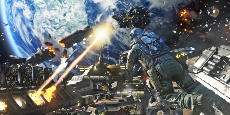 Schwerelosigkeit: 
Ähnliche Kämpfe gab es schon in CoD: Ghosts zu sehen. Bei der Inszenierung legt das neue Call of Duty aber eine ordentliche Schippe drauf. (PC)