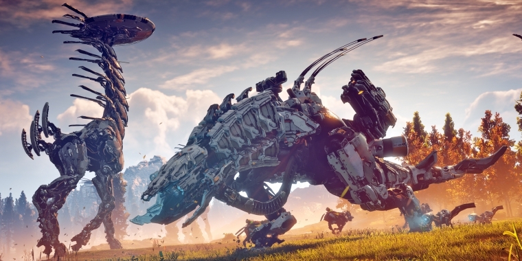 Augenschmaus: 
Die Maschinen sind großartig animiert und wirken absolut furchteinflößend. Grafisch lässt Horizon kaum Wünsche offen. (PS4