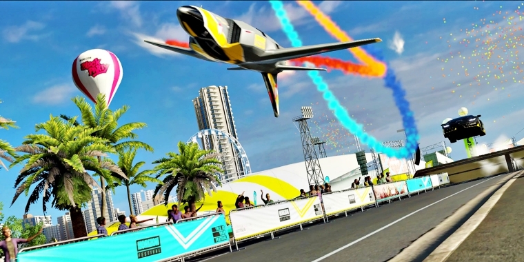 Flugzeug vs. Centenario: 
Die Schaurennen locken jede Menge Fans an, was im Grunde das eigentliche Spielziel von Forza Horizon 3 ist. (Xbox One)