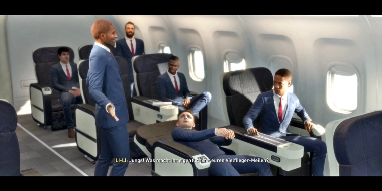 Hochmut kommt vor dem Fall: 
Auf dem Flug zur USA-Tour treiben die etablierten Spieler Späße mit uns. (PS4)