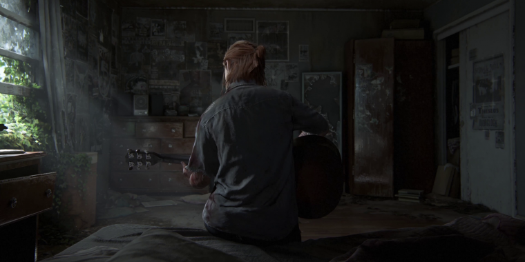 Detailvernarrtheit:
Achtet mal darauf, wie das Licht sich in kleinen Staubkörnern spiegelt. Ob das hier wohl Ellies altes Zimmer ist? Die Poster wirken so. (PS4)