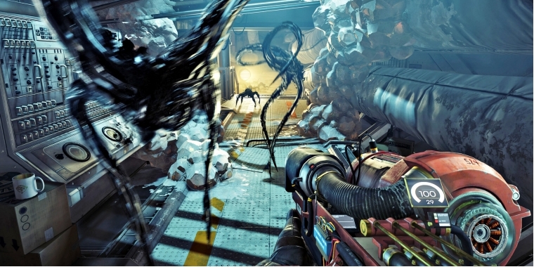 Massenangriff: 
Ein Rudel der Mimic-Gestaltwandler greift uns an - wir wehren uns mit dem Synthetikschaum aus der GLOO-Kanone. (PS4)
