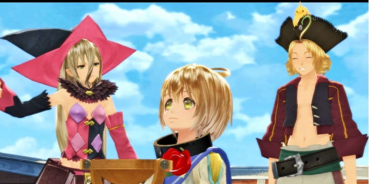 Klassisches Ensemble: 
Eine bescheuert gekleidete Magierin? Check. Androgynes Kind? Check. Blonder Jüngling mit Tier auf dem Kopf? Check! (PS4)