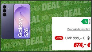 Samsung Galaxy S26 256 GB mit 32% Rabatt und 75€ Ankaufprämie zusätzlich zum Altgerätewert